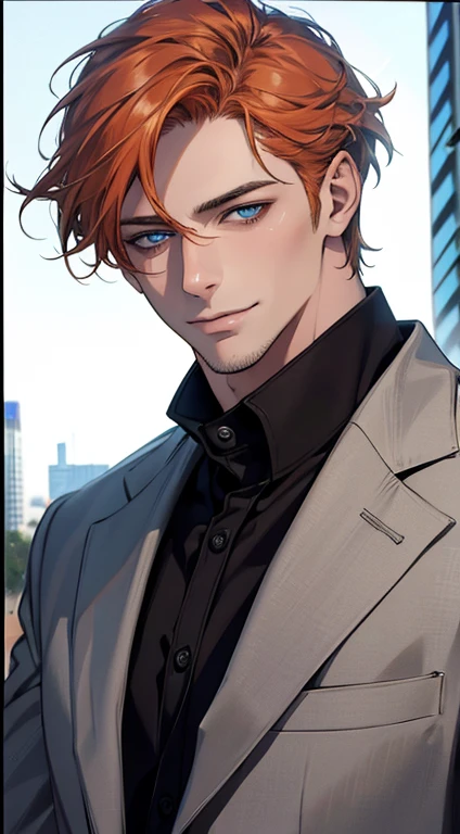 (best quality,4k,8k,highres,masterpiece:1.2),ultra-detailed,(realistic,photorealistic,photo-realistic:1.37),1 man,31 years old,mature man,very handsome,without expression,smile,short grey b
Orange hair,blue eyes,penetrating gaze,perfect face without errors,imposing posture,businessman,office background,cinematic lighting,hdr image