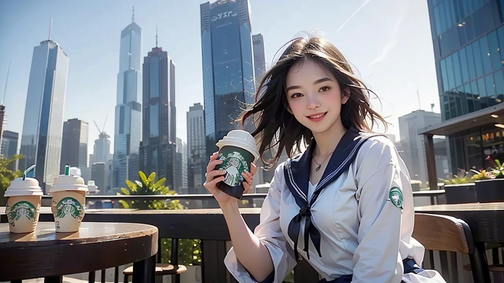 8K、RAW Photos、Highest quality、Super detailed、Super Resolution、Ultra HD、8K壁紙、Amazing details
(((Starbucks outdoor cafe、16 year old high school girl in sailor suit)))、((Eat cake、Drink coffee、smile))、Heart Necklace(Emphasize cleavage)
(Full body photo)
(((Skyscrapers are visible)))
I can see my belly button

