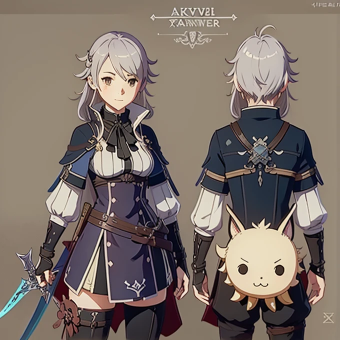 Anime character with backpack and sword in hand, concept-art:akihiko yoshida, pixiv, shin hanga, octopath traveller style, from bravely default ii, boris valejo. octopath traveler, haibane renmei, jrpg character art, Octopus Voyager, Female protagonist 👀 :8, ( ( character concept art ) )