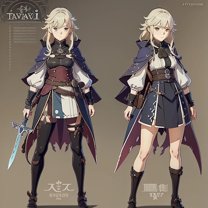 Anime character with backpack and sword in hand, concept-art:akihiko yoshida, pixiv, shin hanga, octopath traveller style, from bravely default ii, boris valejo. octopath traveler, haibane renmei, jrpg character art, Octopus Voyager, Female protagonist 👀 :8, ( ( character concept art ) )