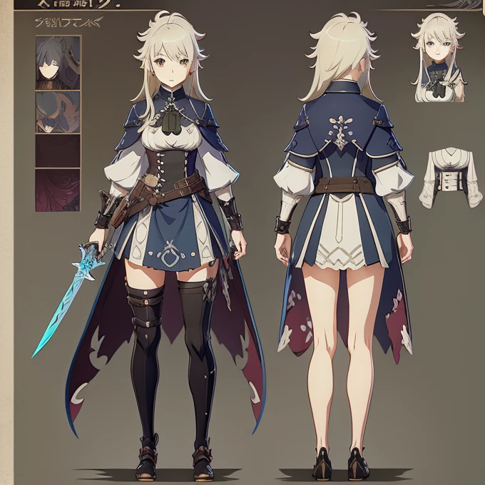 Anime character with backpack and sword in hand, concept-art:akihiko yoshida, pixiv, shin hanga, octopath traveller style, from bravely default ii, boris valejo. octopath traveler, haibane renmei, jrpg character art, Octopus Voyager, Female protagonist 👀 :8, ( ( character concept art ) )