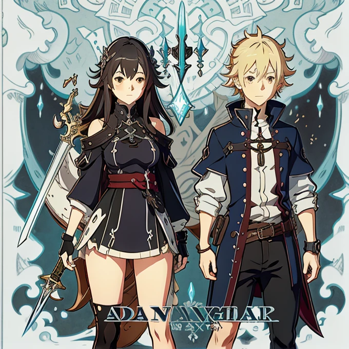 Anime character with backpack and sword in hand, concept-art:akihiko yoshida, pixiv, shin hanga, octopath traveller style, from bravely default ii, boris valejo. octopath traveler, haibane renmei, jrpg character art, Octopus Voyager, Female protagonist 👀 :8, ( ( character concept art ) )