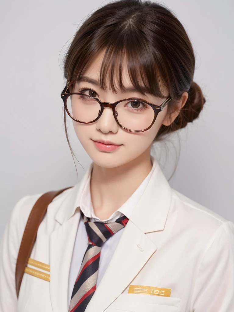 1girl, masterpiece, high_quality, office_uniform, glasses, brown_hair, necktie