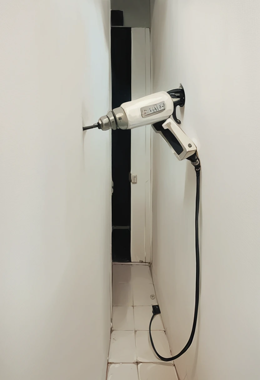 perforation of white wall with drill that a person holds