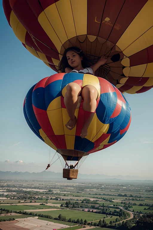 Create an illustration of a girl in a hot air balloon