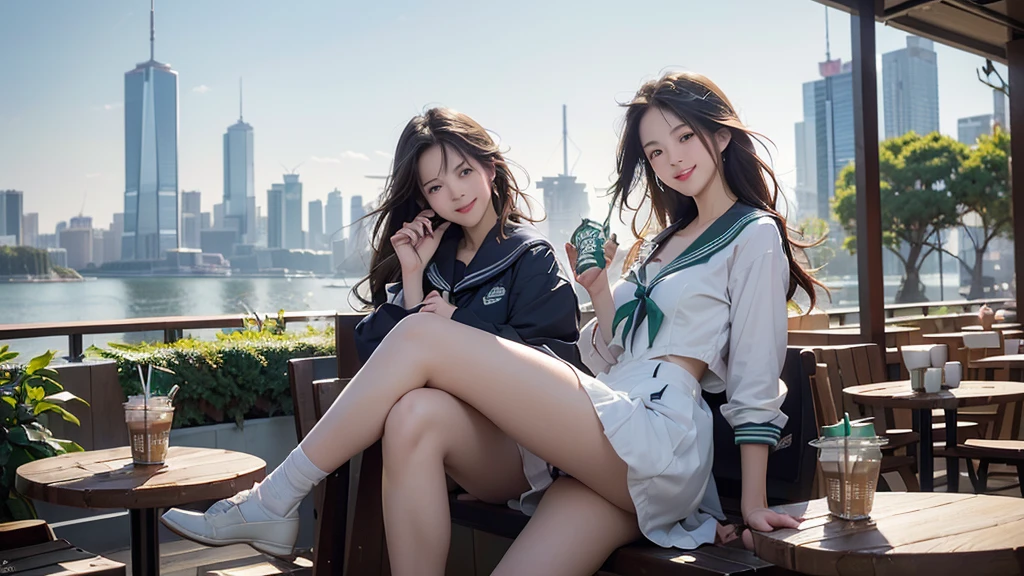 8K、RAW Photos、Highest quality、Super detailed、Super Resolution、Ultra HD、8K壁紙、Amazing details
(((Starbucks outdoor cafe、16 year old high school girl in sailor suit)))、((Eat cake、Drink coffee、smile))、Heart Necklace(Emphasize cleavage)
(Full body photo)
(((Skyscrapers are visible)))
(((Crossing your legs)))