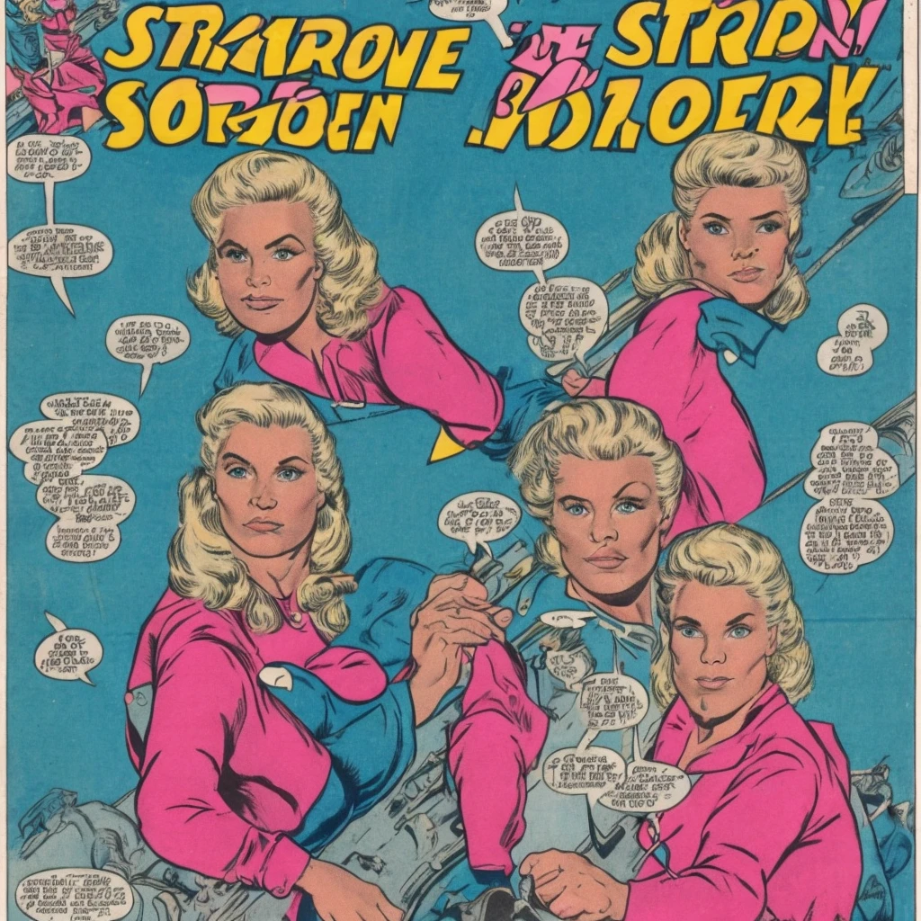 Make a very strong muscular blue eyed blonde woman with broad shoulder wearing a jacket, pink blouse and black pants
