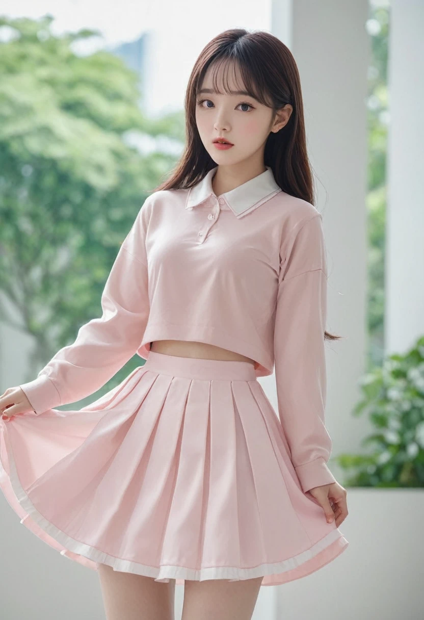 （Highest quality）、（masterpiece）、（detailed）、
（beautiful girl）、（Beautiful face）、（blush）、((shy))、
（dance）、（dance）、
（whole body）、（Hide the skirt）、（Skirt flipped up）