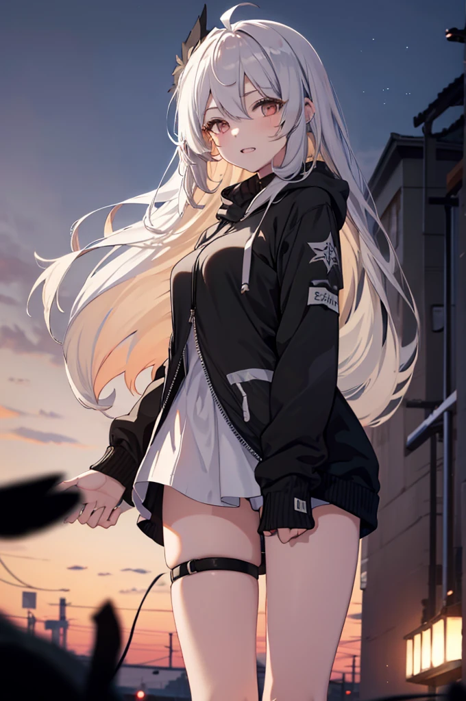 1girl, {Solitary}, Upper Body ,{{ {Watching at viewer}}}, Arms at your sides, Concept Art, white Background, simple Background, White hair, Silver gradient hair , Composite cloth, Asymmetrical clothes, Virtual YouTuber, best quality, masterpiece, Dynamic Angle, , cowboy_shooting, Watching_Back, grab, girl,Miss,woman, young,20 years old, Very long hair, Hair Flip, Silver Hair, Flowing hair, Ahog, giggle, Beautiful and delicate golden eyes, teeth, Large Breasts, Blonde eyes, White skin, hoodie, Black_shorts, Gray clothes, transparent_Background, Backlighting, absurd, high resolution, Extremely detailed,sweater,Face to face