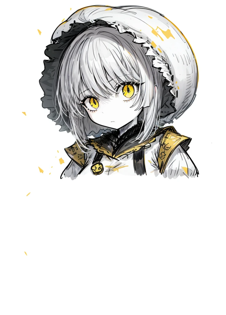 1girl, pale skin, grey hair,yellow eyes, dwarf, kepper, nice clothes, (high resolution, high detail, best quality),
black background,