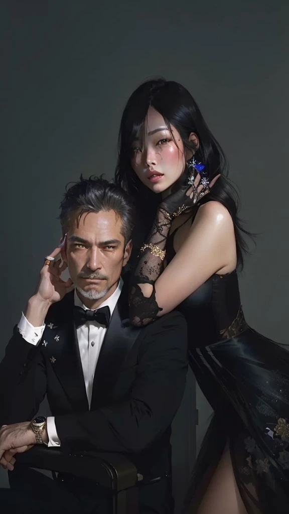 a closeup of a man and a woman in tuxedos, Roberto Ferri and Ruan Jia, Jordan Grimmer and Natasha Tan, photo shoot for vogue magazine, photo from la magazine vogue, artgerm y patrick demarchelier, Tyler Edlin and Natasha Tan, Sweet & gabbana campaign, natasha tan maciej kuciara, para gq, christophe young eytan night