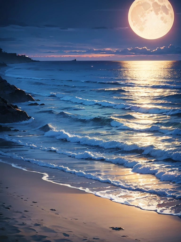 Masterpiece, Beautiful Beach view only, cloudy, moon, night time,