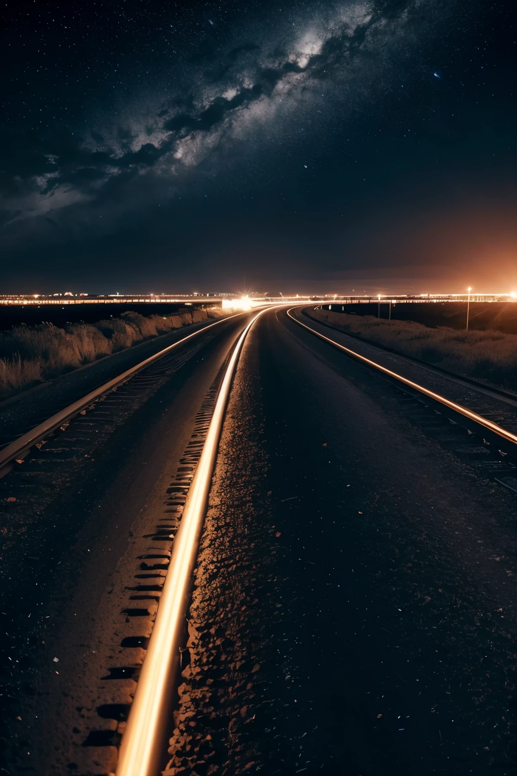 fund: A dark and enigmatic background, perhaps a starry night sky with shades of dark blue and black, conveying mystery and intensity.
Core Elements: In the center of the cover, a detailed illustration of a night road stretching to the horizon, with lights from speeding cars in blurred motion, suggesting splits and action.
Additional Features: Ao longo da estrada, incorporate subtle details of floral elements, SOM rosas vermelhas escuras ou tulipas, symbolizing both the beauty and the traumas of the main characters.
Title: The title of the book, "Shadows on the Tracks", in elegant and intricate letters, with a shadow or glow effect to make it stand out against the dark background.
fine-details: Below the title, an intriguing quote or phrase that encapsulates the theme of the novel, SOM "Between speed and darkness, secrets are revealed and hearts are broken."