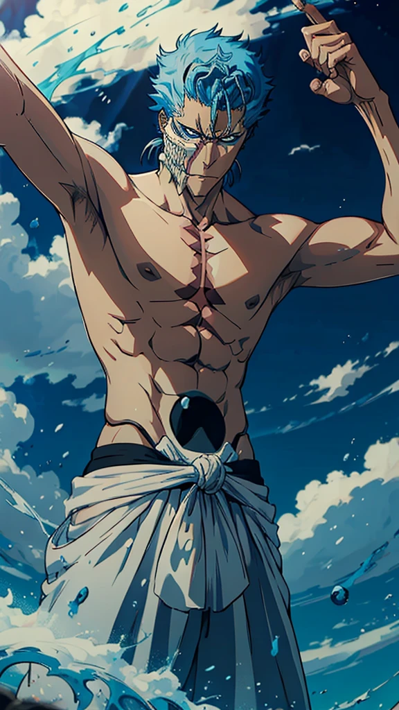 (masterpiece, best quality:1.2),1boy,solo, Grimmjow Jaegerjaquez, badass pose,bleach, powerful aura,red aura,8k,64k, HD, unparalleled masterpiece, dynamic lighting, cinematic, epic, highest quality digital art, Stunning art, wallpaper 4k, official art for bleach,art by Tite Kubo, absolutely stunning art