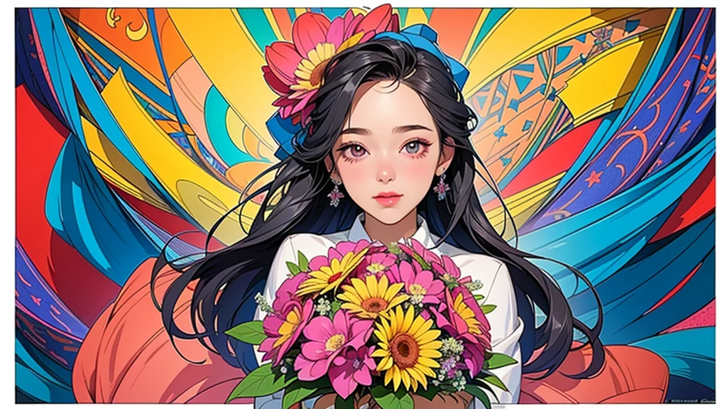 (ultra-Detailed Background, Detailed Background), Absurd, High resolution, Super detailed, Very detailed, One girl, (bouquet:1.3), (Tangled:1.2), (Geometric:1.2),(colorful),