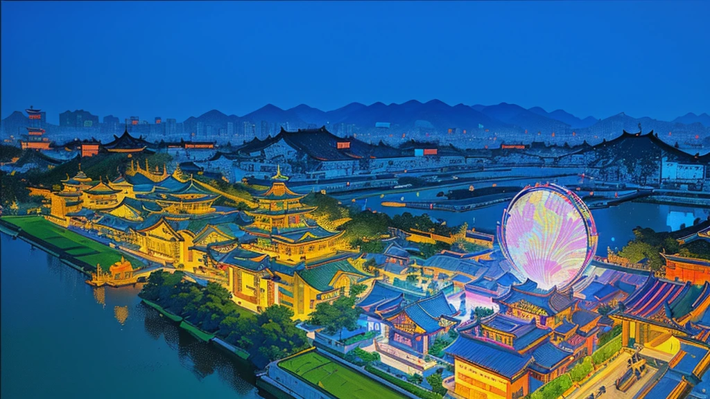 Chinese Architecture, Portrait, 2D Illustration, Graphic Design, High Contrast, Clean Lines, Minimalism, Vibrant Colors, (Best Quality, 4K, 8K, HD, Masterpiece:1.2), Ultra-Fine, (Realistic, Photorealistic, Photo-Realistic:1.37), HDR, Studio Lighting, Focal Points Are Sharp, Vibrant Colors