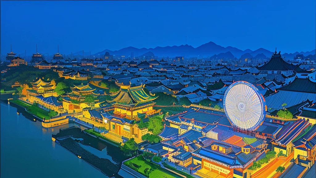 Chinese Architecture, Portrait, 2D Illustration, Graphic Design, High Contrast, Clean Lines, Minimalism, Vibrant Colors, (Best Quality, 4K, 8K, HD, Masterpiece:1.2), Ultra-Fine, (Realistic, Photorealistic, Photo-Realistic:1.37), HDR, Studio Lighting, Focal Points Are Sharp, Vibrant Colors 