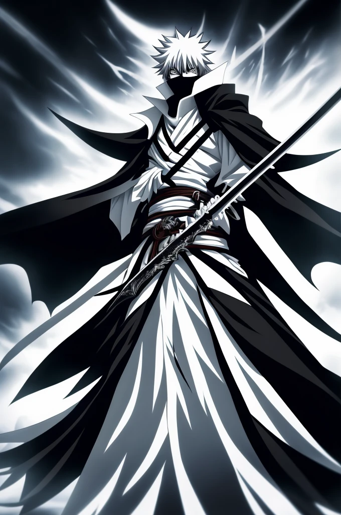 a man in a black and white outfit holding a sword, ichigo kurosaki, ichigo, bleach manga style, bleach, shinigami, anime!!!!, anime masterpiece, shonen, anime!!, anime!!!, epic anime, anime wallaper, anime picture, katsushika, anime!, advanced digital anime art ”, epic anime style, anime wallpaper