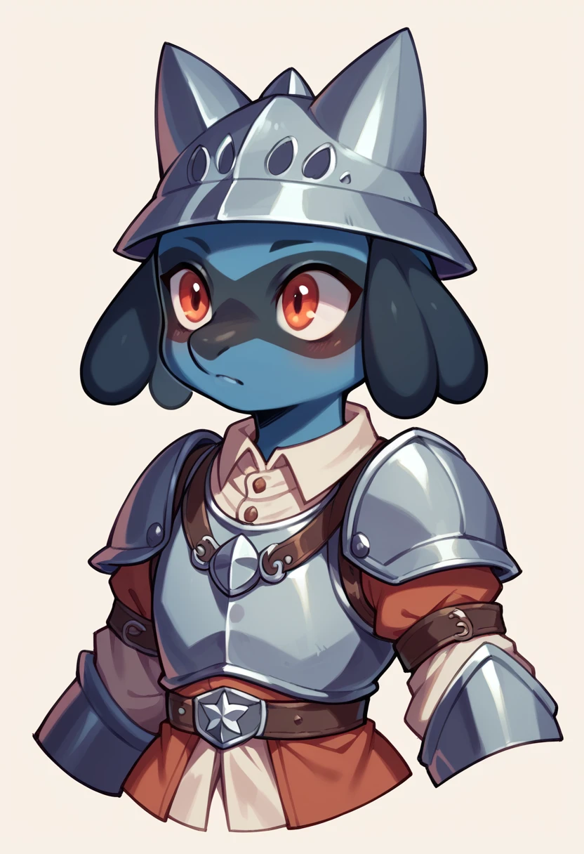 Riolu medieval form with armor and a helmet 