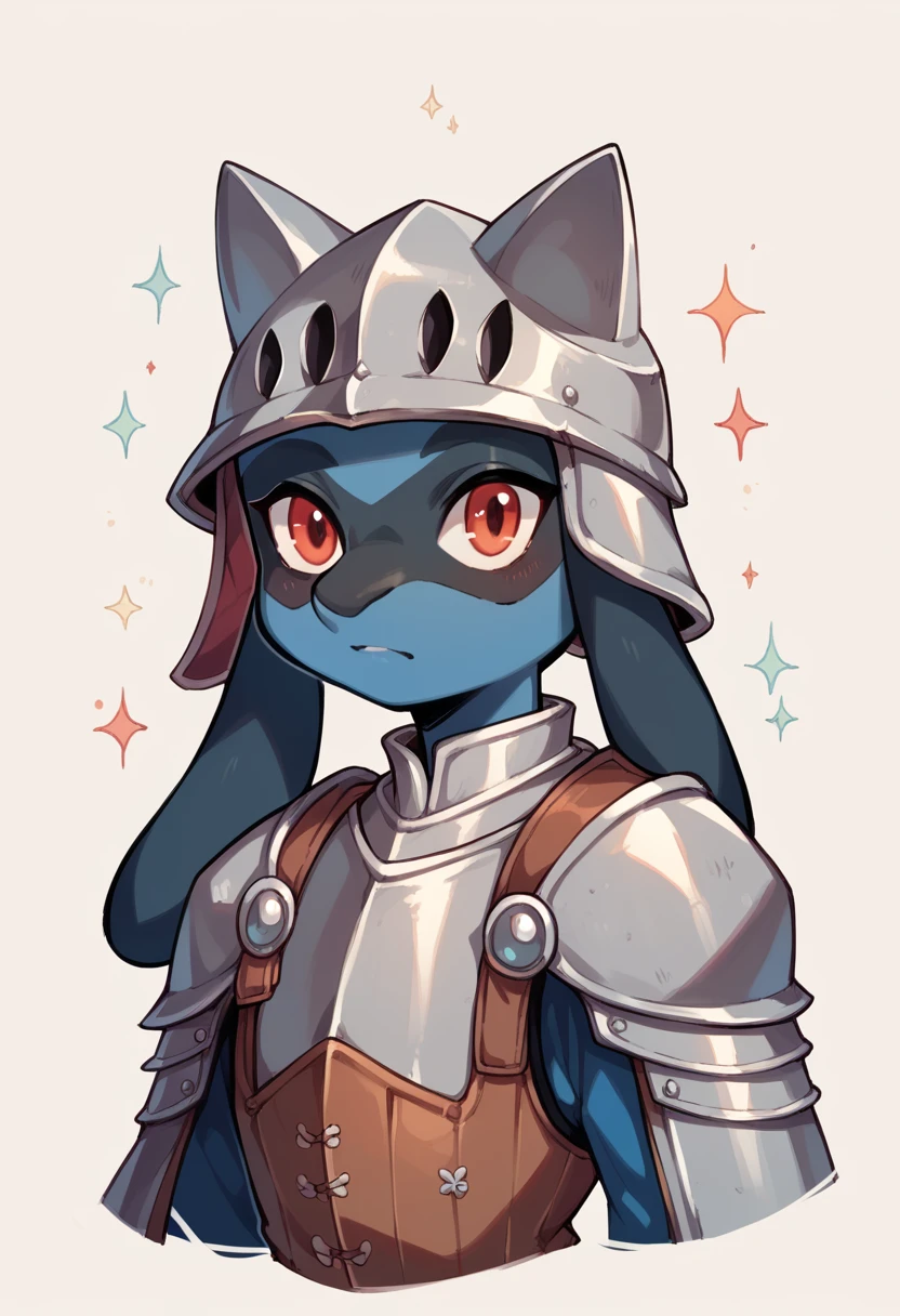 Riolu medieval form with armor and a helmet 