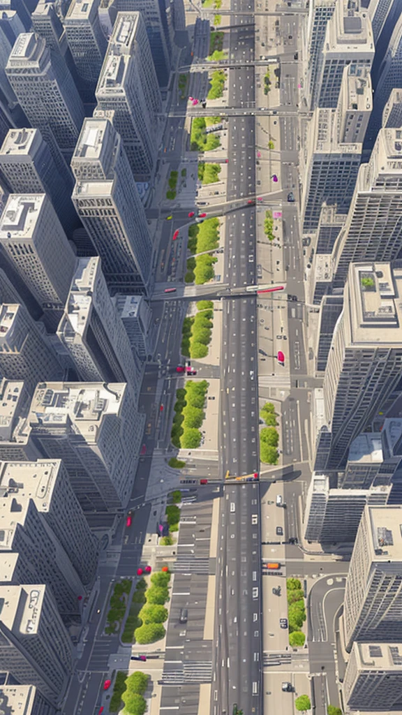 Straight road running through the center of the city, game concept, game map, pixel, pixel art, (straight road:1.2), paved road, night, detailed, vertical, bird's eye view, modern city, front projection