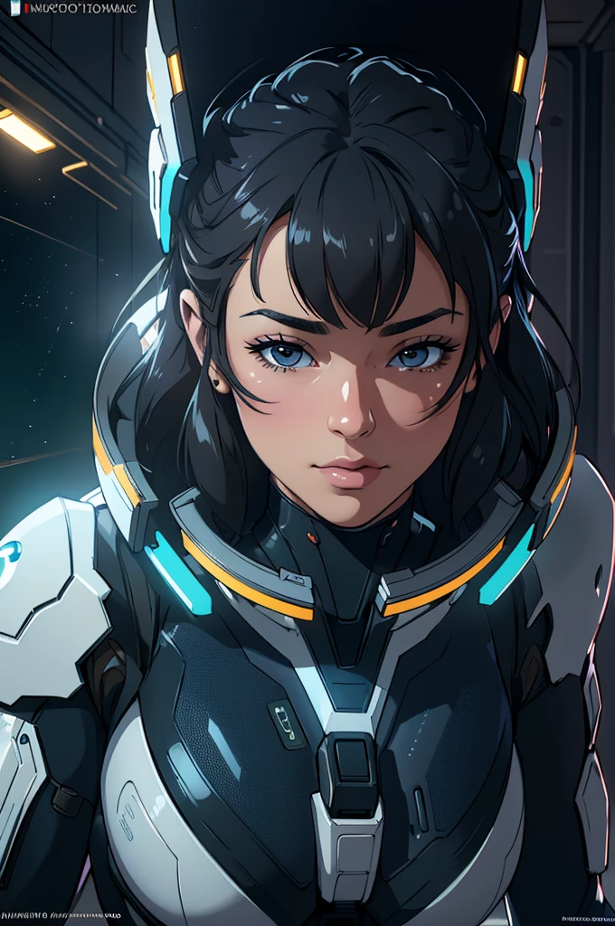 (ultra quality, 4k, 8k, high resolution, masterpiece: 1.2), ultra detailed, (realistic, photorealistic, photorealistic: 1.37) a young sexy and beautiful robot on a space station, 8k, ultra detailed, photorealistic, highly detailed, volumetric lighting, extremely detailed face and eyes, long eyelashes, upturned nose, full body, sexy, intricate details, concept art, vibrant colors, cinematic lighting, spectacular lighting, science fiction, futuristic, advanced technology, elegant design, seamless integration, meticulously crafted, masterpiece