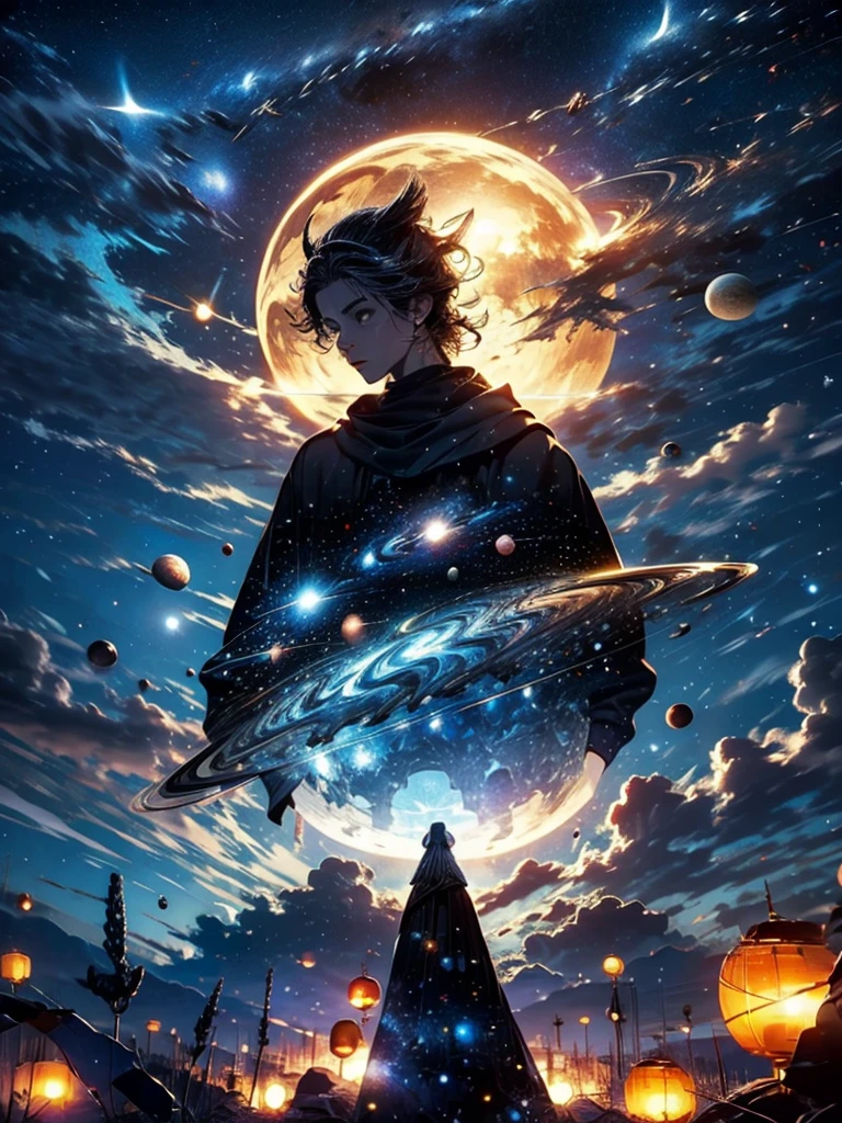 Space owl impression, Against the background of planets and stars