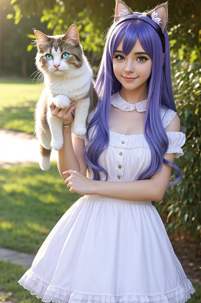 A female character with an Australian shepherd and ragdoll kitten, there is a woman in a white set and a cat, catgirl very cute very beautiful, white cat girl, Like Alice in Wonderland., very beautiful anime cat girl, Attractive young cat, Catboy's Cosplay! maid! set, beautiful anime catgirl, with magical creatures, Zinnia, anime cat, Beautiful catgirl, Belle Delphine