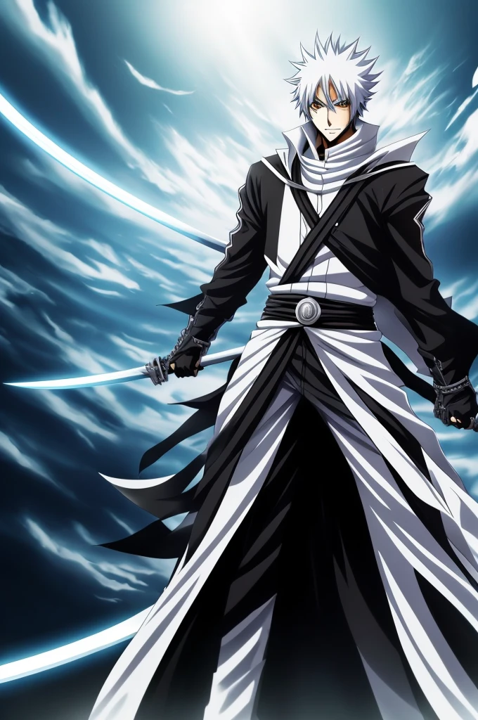 a man in a black and white outfit holding a sword, ichigo kurosaki, ichigo, bleach manga style, bleach, shinigami, anime!!!!, anime masterpiece, shonen, anime!!, anime!!!, epic anime, anime wallaper, anime picture, katsushika, anime!, advanced digital anime art ”, epic anime style, anime wallpaper