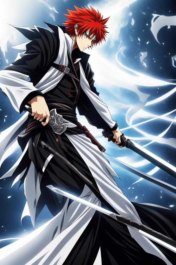 a man in a black and white outfit holding a sword, ichigo kurosaki, ichigo, bleach manga style, bleach, shinigami, anime!!!!, anime masterpiece, shonen, anime!!, anime!!!, epic anime, anime wallaper, anime picture, katsushika, anime!, advanced digital anime art ”, epic anime style, anime wallpaper