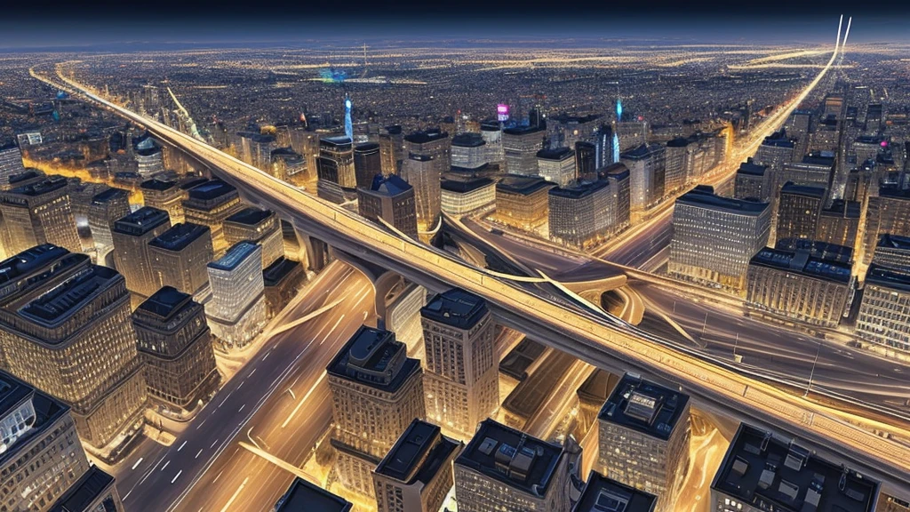 Straight road running through the center of the city, game concept, game map, pixel, pixel art, (straight road:1.2), paved road, night, detailed, horizontal, bird's eye view, modern city, front projection