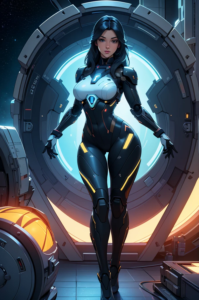 citrine, helmet,  leaning forward,  squatting, 
 upper body, standing, from behind,   ass, 
 solo, space ship, stars,  warframe,  
(insanely detailed, masterpiece, best quality) 
 <lora:citrine:0.8>