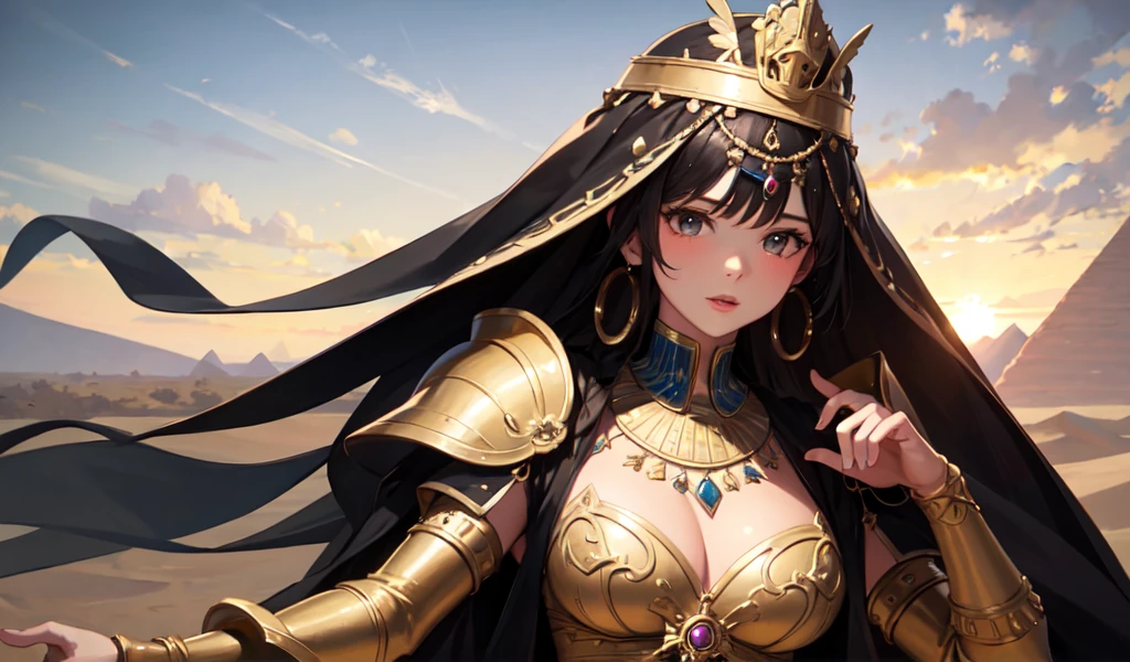 Sitting pose, Spread your legs. Her pants are visible through the armor on her lower body.. The upper body is a bikini and a female warrior with a shining sword.. Her face is smiling. Give this image a feminine charm and courage. Second-rate, Combine accessories such as warrior costumes designed to accentuate the curves of the body, Metallic accents for a combative look, already, Silver or gold headpiece and lapis lazuli necklace、Matching ring and earrings. finally, The sharp eyeliner and dark eyeshadow give her the vibe of a female warrior.. The photoshoot will take place in the courtyard of the abandoned castle.. The crumbling castle walls can be seen in the background., Upside-down flags and stone statues that evoke history. A place where you can see female warrior cosplayers in a historical and mysterious atmosphere..