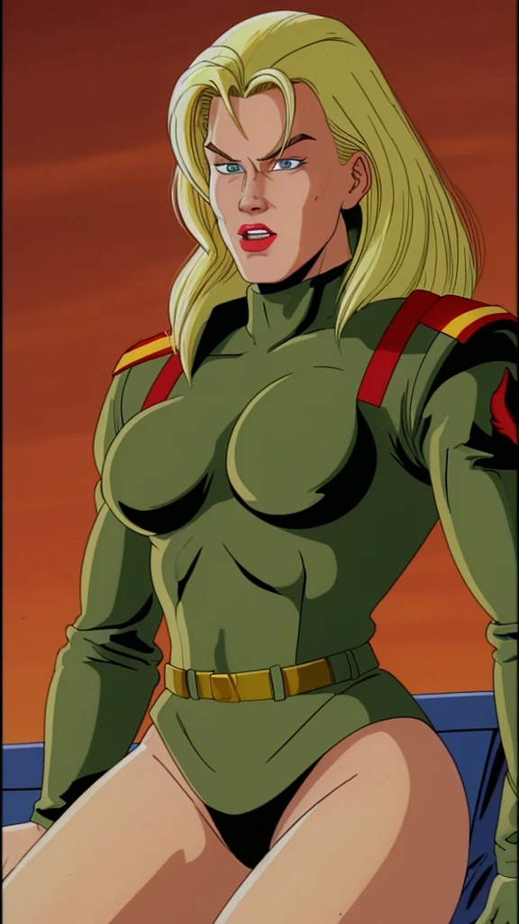 Make a evil blonde female military captain in 90s art style