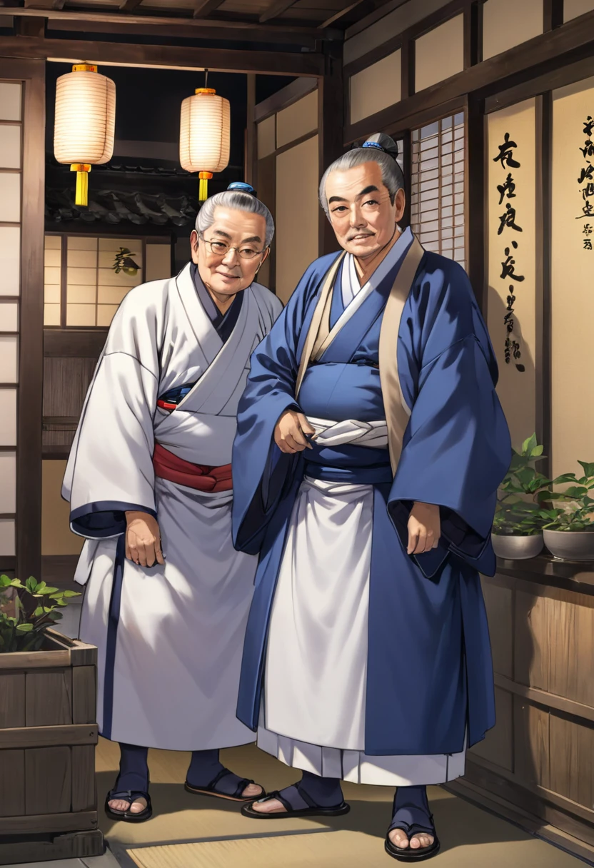The retired head of Echigoya and his two storekeepers