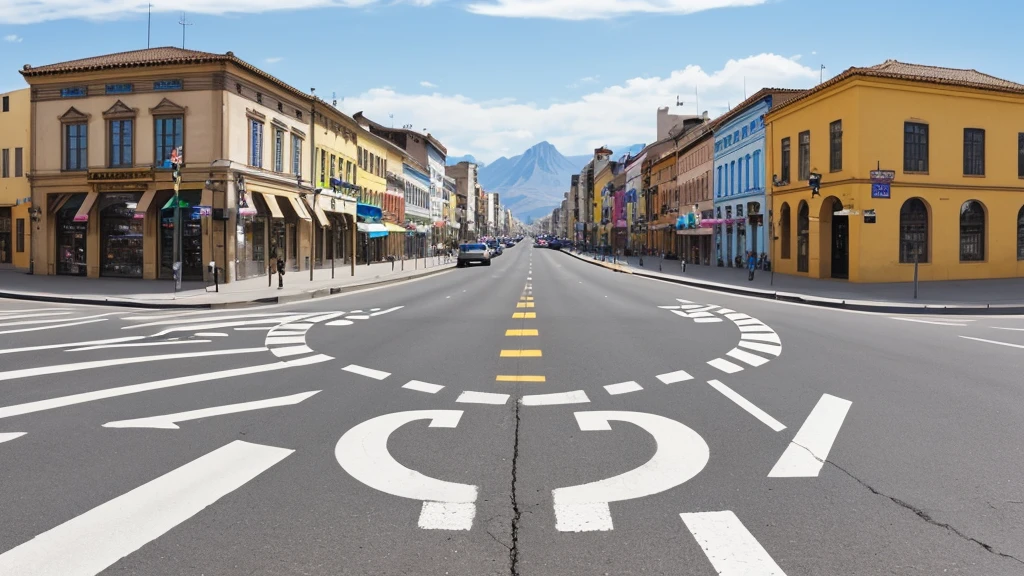 Straight road running from right to left through the center of town