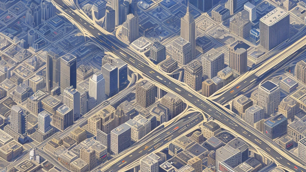 Straight road running from right to left through the center of city, game concept, game map, pixel, pixel art, (straight road:1.2), paved road, night, detailed, horizontal, bird's eye view, modern city, front projection
