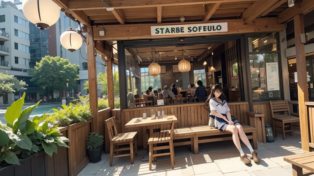 8K、RAW Photos、Highest quality、Super detailed、Super Resolution、Ultra HD、8K壁紙、Amazing details
(((Starbucks outdoor cafe、16 year old high school girl in sailor suit)))、((Eat cake、Drink coffee、smile))、Heart Necklace
((Emphasize cleavage))
(Full body photo)
(((Skyscrapers are visible)))
Modern and sleek design:Many of the interior designs are warm and made using wood and metal.、We value natural materials。
Large windows:自然光を取り入れるためのLarge windowsがあり、Creating a bright and open space。
Green Interior:Potted plants are effectively placed、We create a relaxing space。
artwork:Artworks by local artists、Starbucks themed art on display。
Cozy seating:Cushioned chairs and sofas、indivual々A variety of seating options are available to suit your needs.。
Open kitchen area:Being able to see how drinks and food are made、Give your customers peace of mind and transparency。
Unique lighting:Antique lamps and chandeliers、Modern lighting fixtures are used、Enhances the atmosphere in the store。
Comfortable background music:Relaxing music playing、We offer a comfortable space。