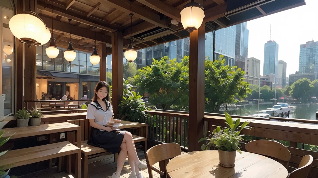 8K、RAW Photos、Highest quality、Super detailed、Super Resolution、Ultra HD、8K壁紙、Amazing details
(((Starbucks outdoor cafe、16 year old high school girl in sailor suit)))、((Eat cake、Drink coffee、smile))、Heart Necklace
((Emphasize cleavage))
(Full body photo)
(((Skyscrapers are visible)))


Modern and sleek design：Many of the interior designs are warm and made using wood and metal.、We value natural materials。
Large windows：自然光を取り入れるためのLarge windowsがあり、Creating a bright and open space。
Green Interior：Potted plants are effectively placed、We create a relaxing space。
artwork：Artworks by local artists、Starbucks themed art on display。
Cozy seating：Cushioned chairs and sofas、indivual々A variety of seating options are available to suit your needs.。
Open kitchen area：Being able to see how drinks and food are made、Give your customers peace of mind and transparency。
Unique lighting：Antique lamps and chandeliers、Modern lighting fixtures are used、Enhances the atmosphere in the store。
Comfortable background music：Relaxing music playing、We offer a comfortable space。