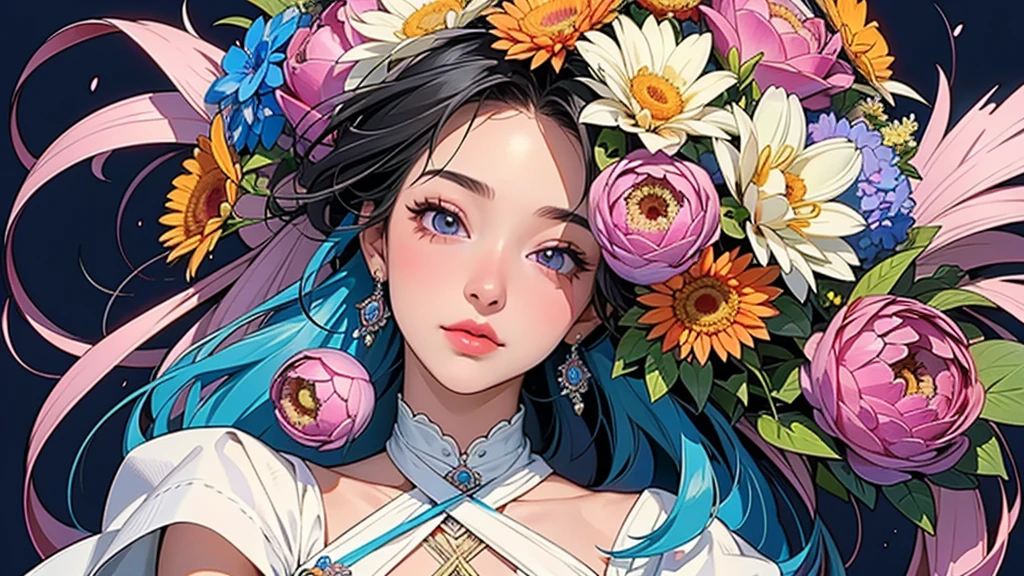 (ultra-Detailed Background, Detailed Background), Absurd, High resolution, Super detailed, Very detailed, One girl, (bouquet:1.3), (Tangled:1.2), (Geometric:1.2),(colorful),