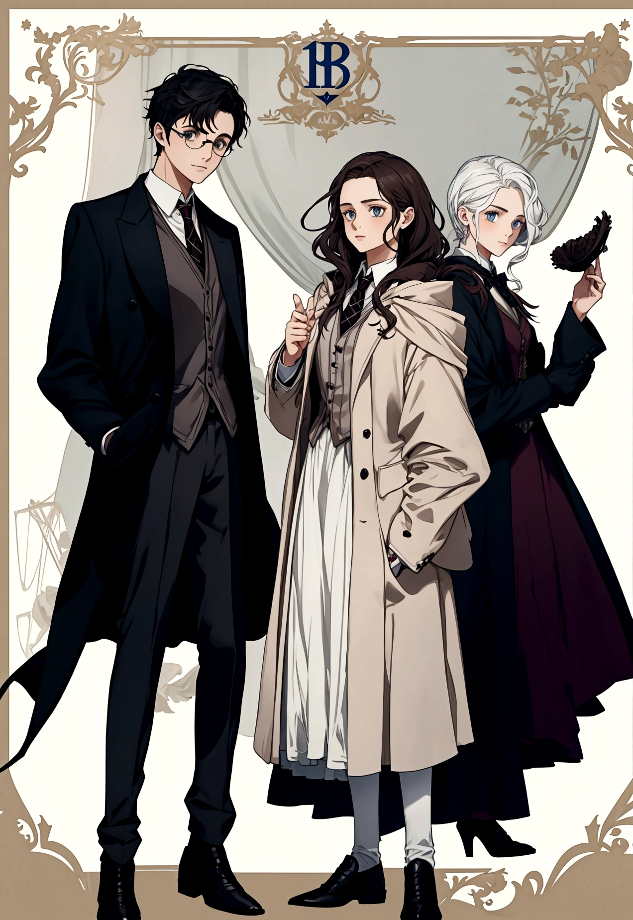 3 male, 1 girl, agers, Harry potters clothing, magic, background France