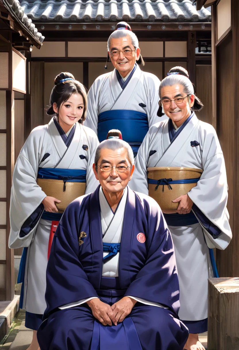 The retired head of Echigoya and his two storekeepers