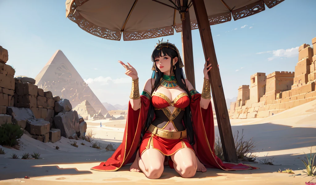 ((Highest quality)), ((masterpiece)), (detailed), 1 female thief, celtic costume,Egypt,desert,Remains,