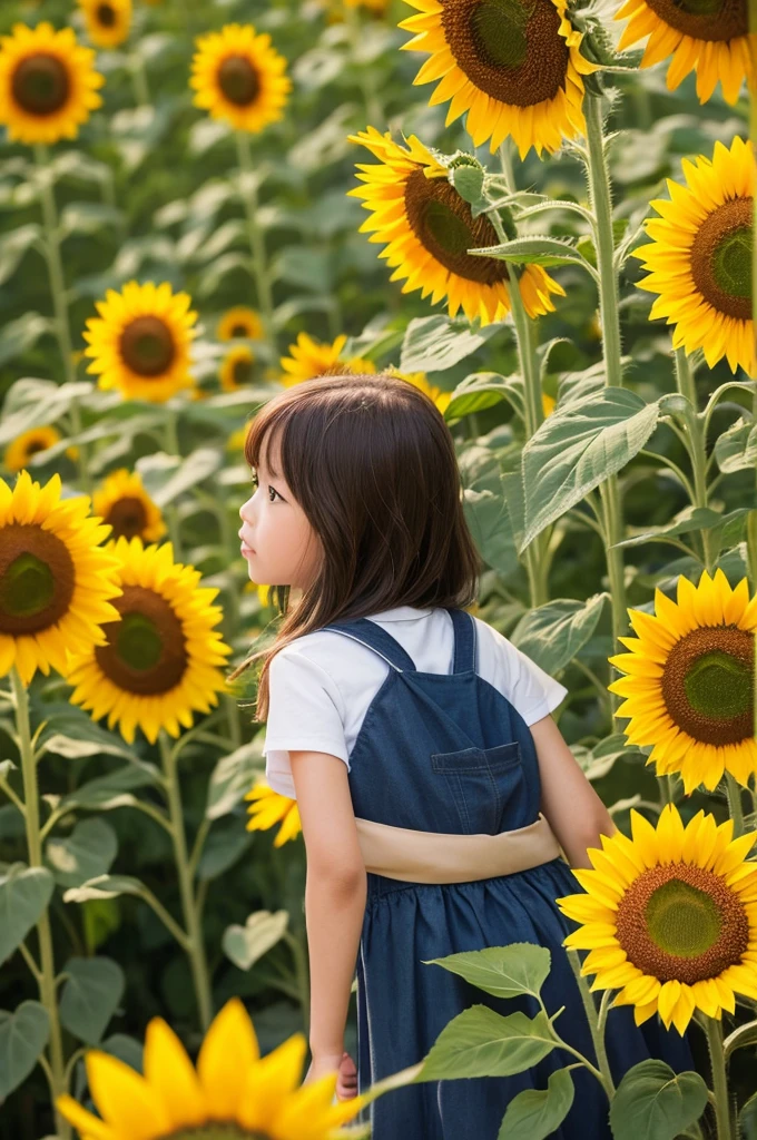 Tall sunflower field　sunny　An  gazing at sunflowers from below