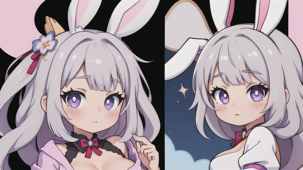 anime style , a beautiful woman, perfect female face, in a bunny suit