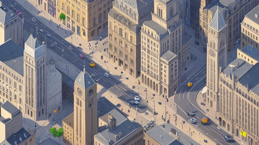 Straight road running horizontally through the center of the city, game concept, game map, pixel, pixel art, (straight road:1.2), paved road, night, detailed, horizontal, bird's eye view, modern city, front projection