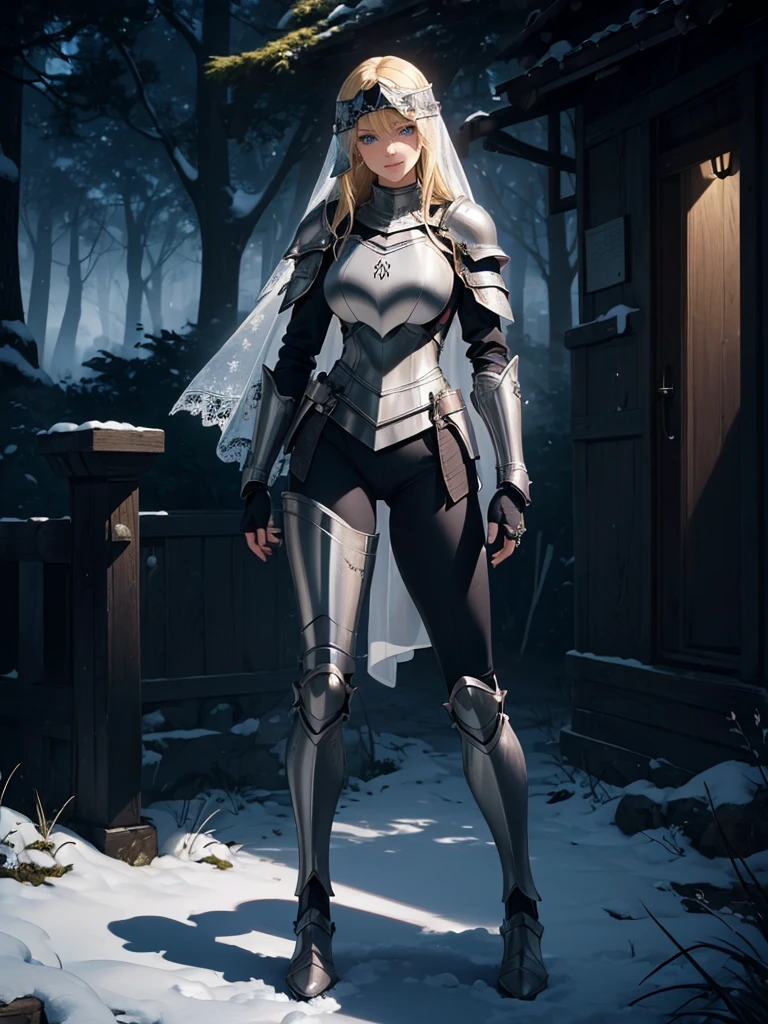 ((1girl, solo)), beautiful body, (perfect anatomy, perfect body, perfect hands, perfect legs), (five fingers:1.5), natural proportions, sexy body, large breasts, cowboy shot BREAK
((extremely detailed face)), (beautiful detailed eyes:1.6), (realistic pupils, realistic iris:1), expressive eyes, looking at viewer, (clear eyes:1.3), (hyperrealistic:1.2), (detailed skin texture:1.2), smooth skin, (blonde hair:1.5), blue eyes, long hair, (detailed lips:1.2), (attractive lips:1.1), (glossy lips:1.1), (grin), perfect face, perfect eyes BREAK
female knight, (veil:1.5), long sleeves, (armor:1.5), (breastplate:1.5), (shoulder armor:1.2), (arm guard:1.3), armor gloves, (black pants:1.5), skin tight, (((pelvic curtain))), (greaves:1.3), armored boots, belt BREAK
(outdoors:1.5), (day:1.3), (winter:1.3), trees, (shade of trees:1.2), (snow), mountain range, medieval BREAK
(masterpiece:1.5), anime-style, top quality, best quality, (beautiful and aesthetic:1.2), (ultra detail:1.5), Ultra-detailed depiction, Ultra-precise depiction, extremely detailed 8k illustration, high resolution, (highly detailed shading:1.2), (realistic lighting:1.4), perfect lighting, vibrant colors, dynamic tones, striking hues, 8k, absurd resolution, perfect shadows, hdr, UHD, ambient lighting, realistic, ultra-realistic, photo realistic, highly detailed, rich detail, luminous colors, fine texture, intricate design, professional illustration, (soft light:1.2), (illustration:0.7)