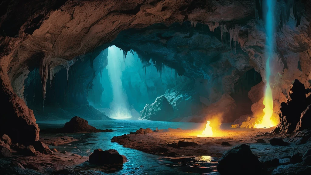 Create an image of a desolate cave where an unclothed body lies, surrounded by the cold and damp darkness. The cave is dimly lit by a flickering torch mounted on the rocky wall, casting long shadows that dance across the rough, uneven floor. Stalactites and stalagmites frame the scene, emphasizing the ancient and secluded nature of the cave.

The body, sprawled on the ground with limbs twisted unnaturally, appears pale and lifeless against the muted hues of the cave's interior. The skin is pallid, highlighting the stark contrast between flesh and the rugged texture of the stone surroundings. Drops of moisture trickle down from the cave ceiling, adding to the somber and melancholic ambiance of the scene.

This image prompts viewers to ponder the unsettling discovery of the unclothed body in such a remote and inhospitable environment, inviting speculation about the circumstances leading to this mysterious and haunting tableau.