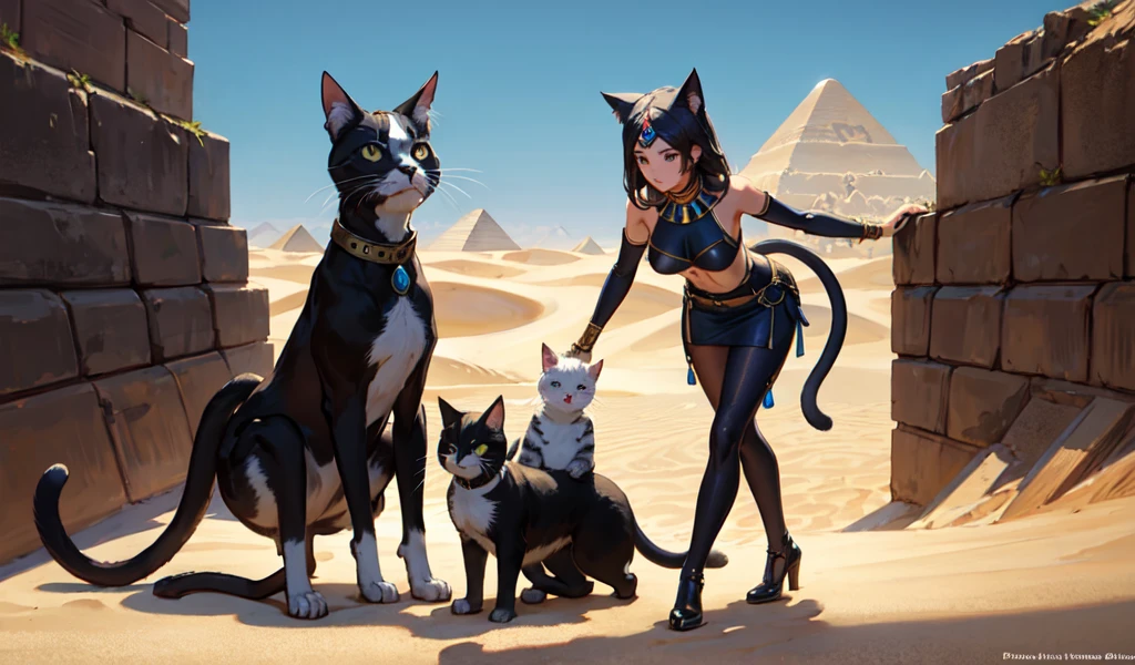 ((Highest quality)), ((masterpiece)), (detailed), 1 Thief Cat Woman, celtic costume,Egypt,desert,Remains,