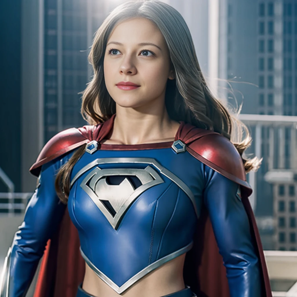 Melissa Benoist in super-girl armor, extremely detailed slim body, ((smallbreast)), astral projection, voo